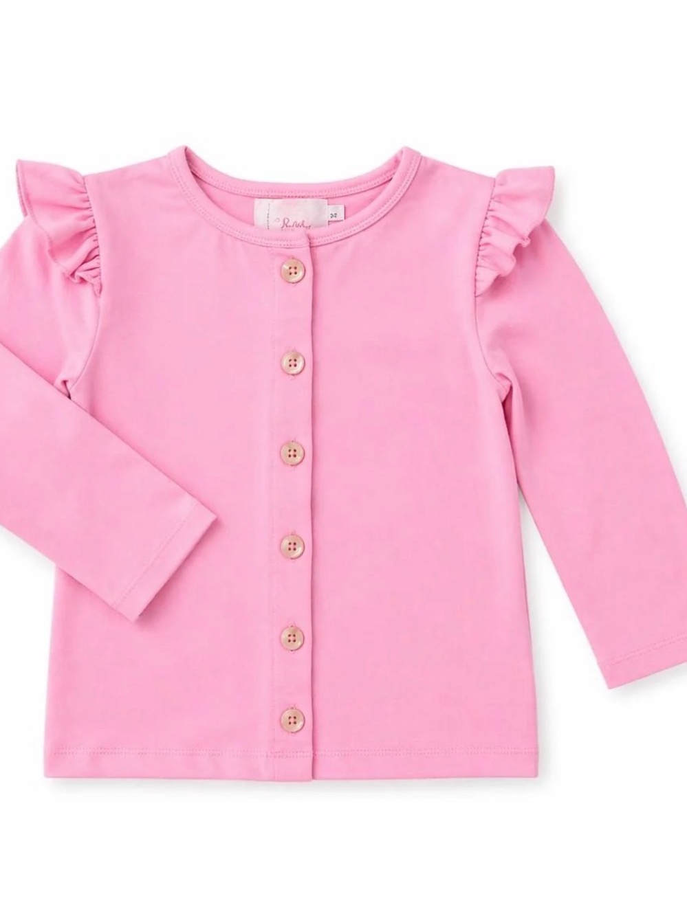 Boutique Pink Ruffle Shoulder Cardigan Sweater Sz L